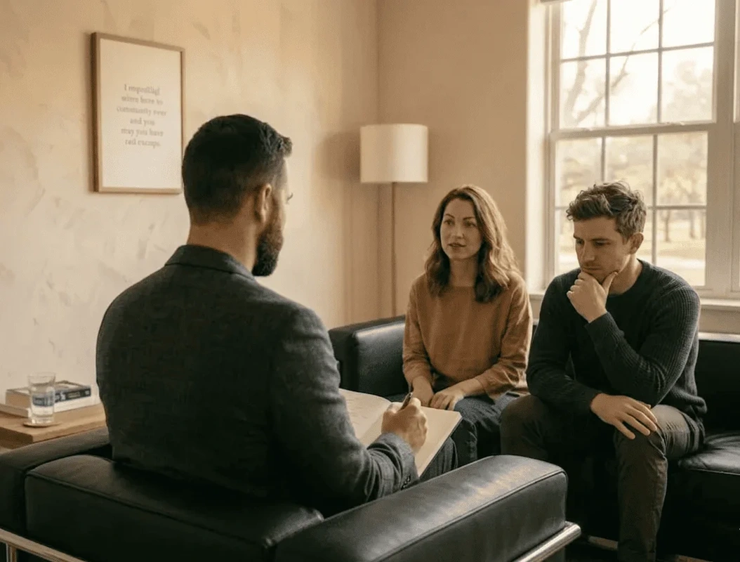 pareja de esposos en una sesion de terapia de pareja